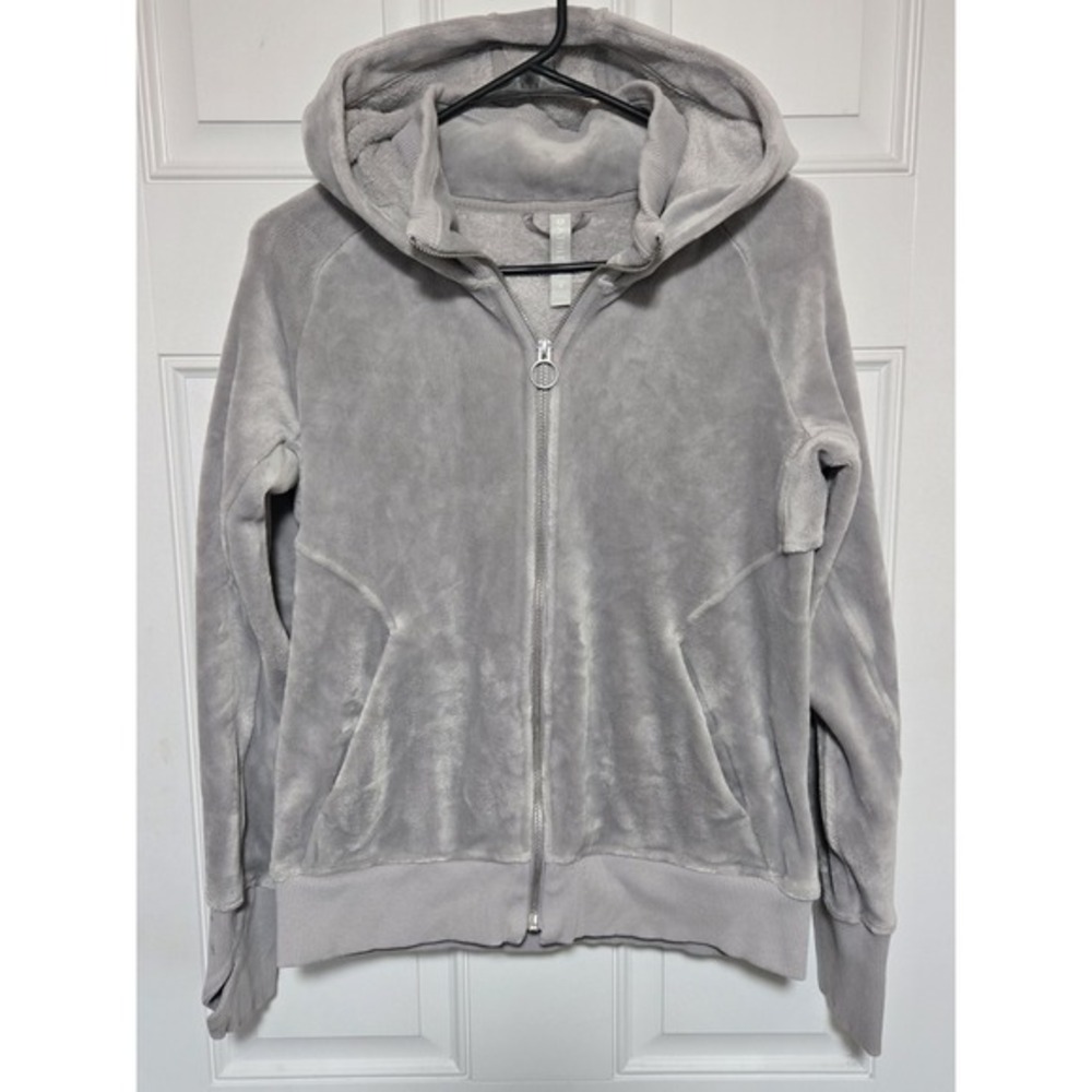 Athleta Full Zip Jacket Hoodie Womens Size‎ Small Gray Thumb Holes Thick Coat